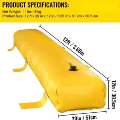 Översvämningsbarriär 12 ft lång x 12 in hög, sandsäckar, vattenavledande PVC-rör för hem, dörrar och garage.