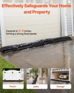 Översvämningsbarriär - Vattenaktiverade sandfria översvämningspåsar 4-pack - Återanvändbara - Storlek 153 x 21 cm - För dörrar/källare/garage