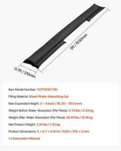 Översvämningsbarriär - Vattenaktiverade sandfria översvämningspåsar 4-pack - Återanvändbara - Storlek 153 x 21 cm - För dörrar/källare/garage