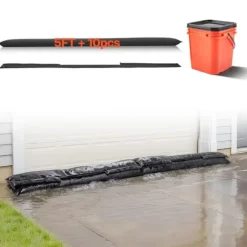 Översvämningsbarriär - Vattenaktiverade sandfria översvämningspåsar 10-pack - Återanvändbara - 153 x 21 cm - Med hink - För dörr, källare, garage