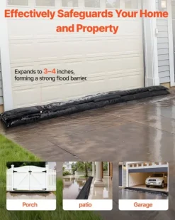 Översvämningsbarriär - Vattenaktiverade sandfria översvämningspåsar - Set om 8 - Mått 305 x 21 cm - Återanvändbara - För dörrar & garage