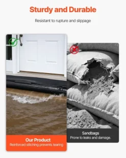 Översvämningsbarriär - Vattenaktiverade sandfria översvämningspåsar - Set om 8 - Mått 305 x 21 cm - Återanvändbara - För dörrar & garage