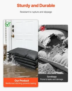 Översvämningspåsar - Sandfria sandsäckar - 10-pack - 43 x 83 cm - Vattenaktiverade - Återanvändbara - Med hink - För dörr, källare, garage