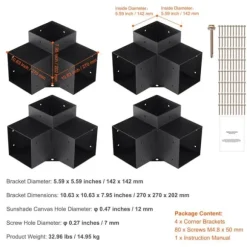 VEVOR Pergola Fäste Kit, Hållbar Stål Konstruktion, Enkel Solskyddsinstallation,4 st 6x6tum