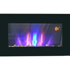 Väggkamin 1000/2000 W med LED-flammeffekt i 7 färger, fjärrkontroll, svart
