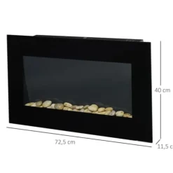 Väggkamin 1000/2000 W med LED-flammeffekt i 7 färger, fjärrkontroll, svart