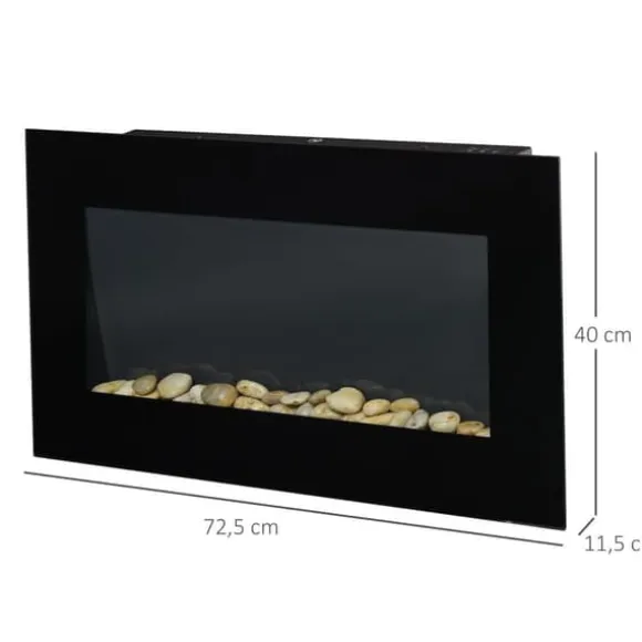 Väggkamin 1000/2000 W med LED-flammeffekt i 7 färger, fjärrkontroll, svart