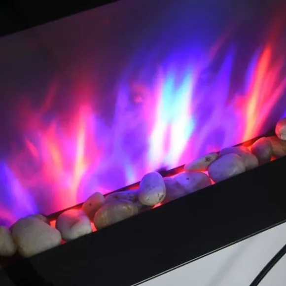Väggkamin 1000/2000 W med LED-flammeffekt i 7 färger, fjärrkontroll, svart