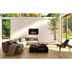 Väggmonterad bioetanol-öppen spis - DIVINA FIRE - Pisa - Svart - L 65 x P 12 x H 40 - Rostfritt stål