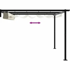 Väggmonterad Gazebo för Utomhusbruk - Utdragbart Solskydd | Färg: Kräm | Storlek: 3x4 m
