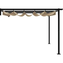 Väggmonterat utdragbart solskydd - Gazebo i Taupe | Storlek: 3 x 4 m | Material: Stål & Polyester