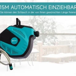Väggslangbox 15 m med multistråle, 180° sväng, frostskydd −5 till 45 °C, grön/svart