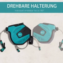 Väggslangbox 15 m med multistråle, 180° sväng, frostskydd −5 till 45 °C, grön/svart