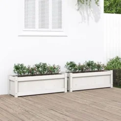 vidaXL Blomlådor 2 st, Höga Sängar, Blomlådor, Växtkrukor, Blomlådor Trädgård Patio Terrass, Vit Trä 837452