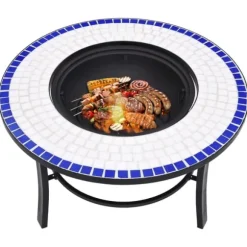 vidaXL Eldfat med mosaik blå och vit 68cm keramik - Öppna spisar