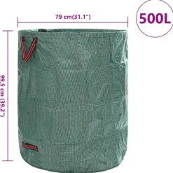 vidaXL Grön Plast 500 L Hållbar Trädgårdssäckar Cylindrisk
