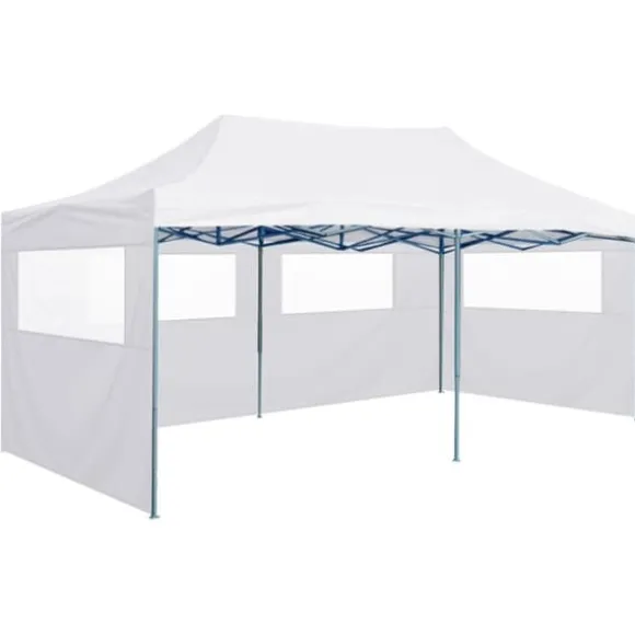 vidaXL Hopfällbart partytält med 4 sidoväggar 3x6 m stål vit - Partytält & paviljoner