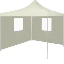 vidaXL Hopfällbart tält med 2 väggar 3x3 m gräddvit - Partytält & paviljoner