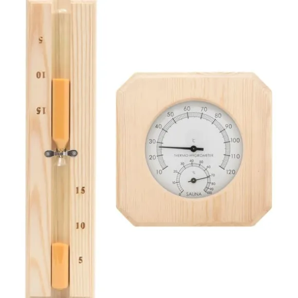 vidaXL 2-i-1 Bastutermometer & hygrometer sandur set massiv furu