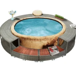 vidaXL Kant till spabad grå konstrotting