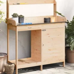 vidaXL Odlingsbänk med skåp 110,5x45x124,5 cm massivt granträ - Växtställ