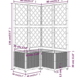 vidaXL Odlingslåda med spaljé brun 80x80x136 cm PP - Krukor & odlingslådor