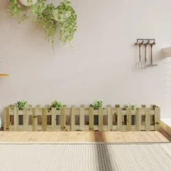 vidaXL Odlingslåda med staket-design 200x30x30 cm impregnerad furu - Krukor & odlingslådor