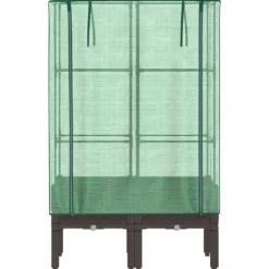 vidaXL Odlingslåda med växthusöverdrag rottinglook 80x40x140 cm