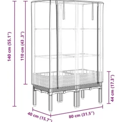 vidaXL Odlingslåda med växthusöverdrag rottinglook 80x40x140 cm