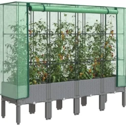 vidaXL Odlingslåda med växthusöverdrag rottinglook 160x40x140 cm