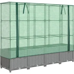 vidaXL Odlingslåda med växthusöverdrag rottinglook 160x40x138 cm