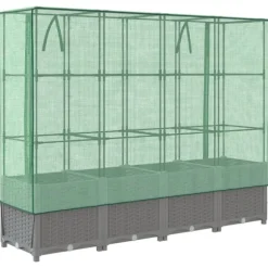 vidaXL Odlingslåda med växthusöverdrag rottinglook 160x40x138 cm