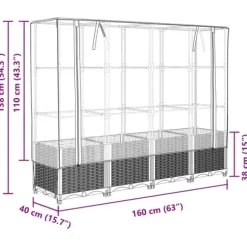 vidaXL Odlingslåda med växthusöverdrag rottinglook 160x40x138 cm
