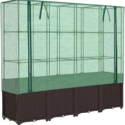vidaXL Odlingslåda med växthusöverdrag rottinglook 160x40x153 cm