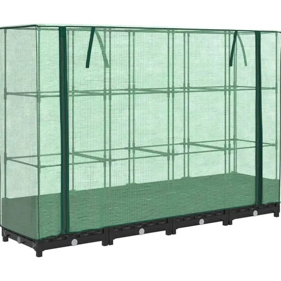 vidaXL Odlingslåda med växthusöverdrag rottinglook 160x40x123 cm