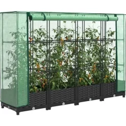 vidaXL Odlingslåda med växthusöverdrag rottinglook 160x40x123 cm