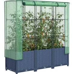 vidaXL Odlingslåda med växthusöverdrag rottinglook 120x40x138 cm