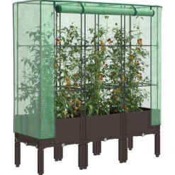vidaXL Odlingslåda med växthusöverdrag rottinglook 120x40x140 cm