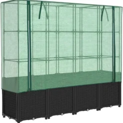 vidaXL Odlingslåda med växthusöverdrag rottinglook 160x40x153 cm