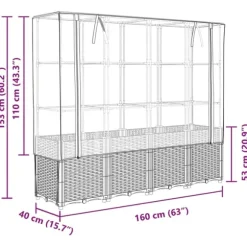 vidaXL Odlingslåda med växthusöverdrag rottinglook 160x40x153 cm