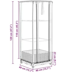 vidaXL Odlingslåda med växthusöverdrag rottinglook 40x40x123 cm