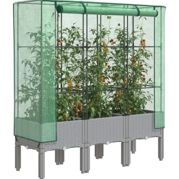 vidaXL Odlingslåda med växthusöverdrag rottinglook 120x40x140 cm