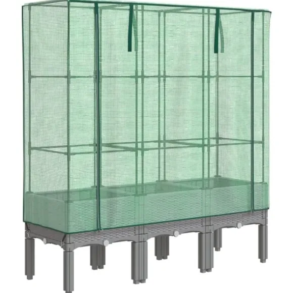vidaXL Odlingslåda med växthusöverdrag rottinglook 120x40x140 cm