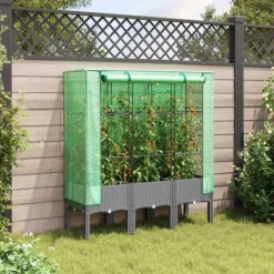 vidaXL Odlingslåda med växthusöverdrag rottinglook 120x40x140 cm