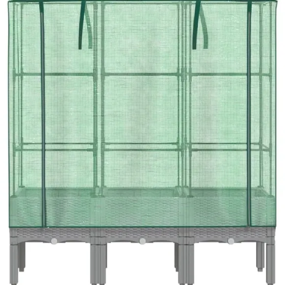vidaXL Odlingslåda med växthusöverdrag rottinglook 120x40x140 cm