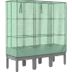 vidaXL Odlingslåda med växthusöverdrag rottinglook 120x40x140 cm