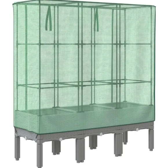 vidaXL Odlingslåda med växthusöverdrag rottinglook 120x40x140 cm