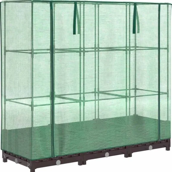 vidaXL Odlingslåda med växthusöverdrag rottinglook 120x40x123 cm