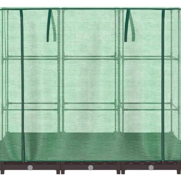vidaXL Odlingslåda med växthusöverdrag rottinglook 120x40x123 cm