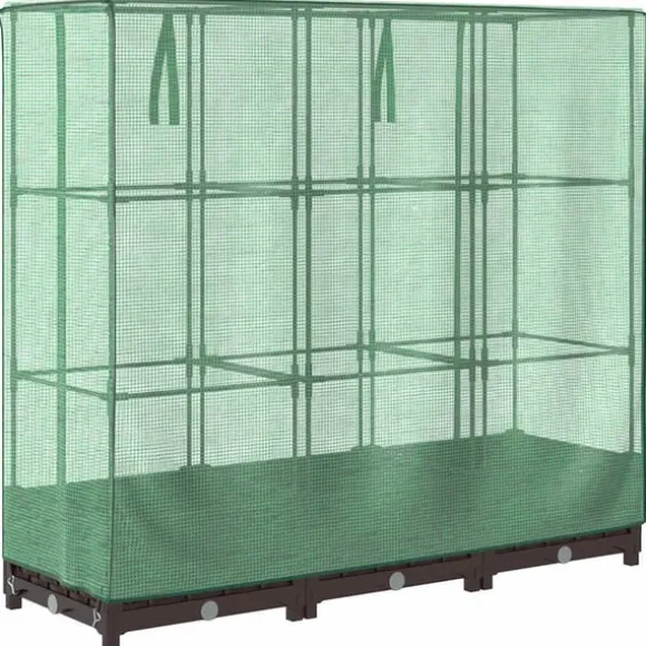 vidaXL Odlingslåda med växthusöverdrag rottinglook 120x40x123 cm